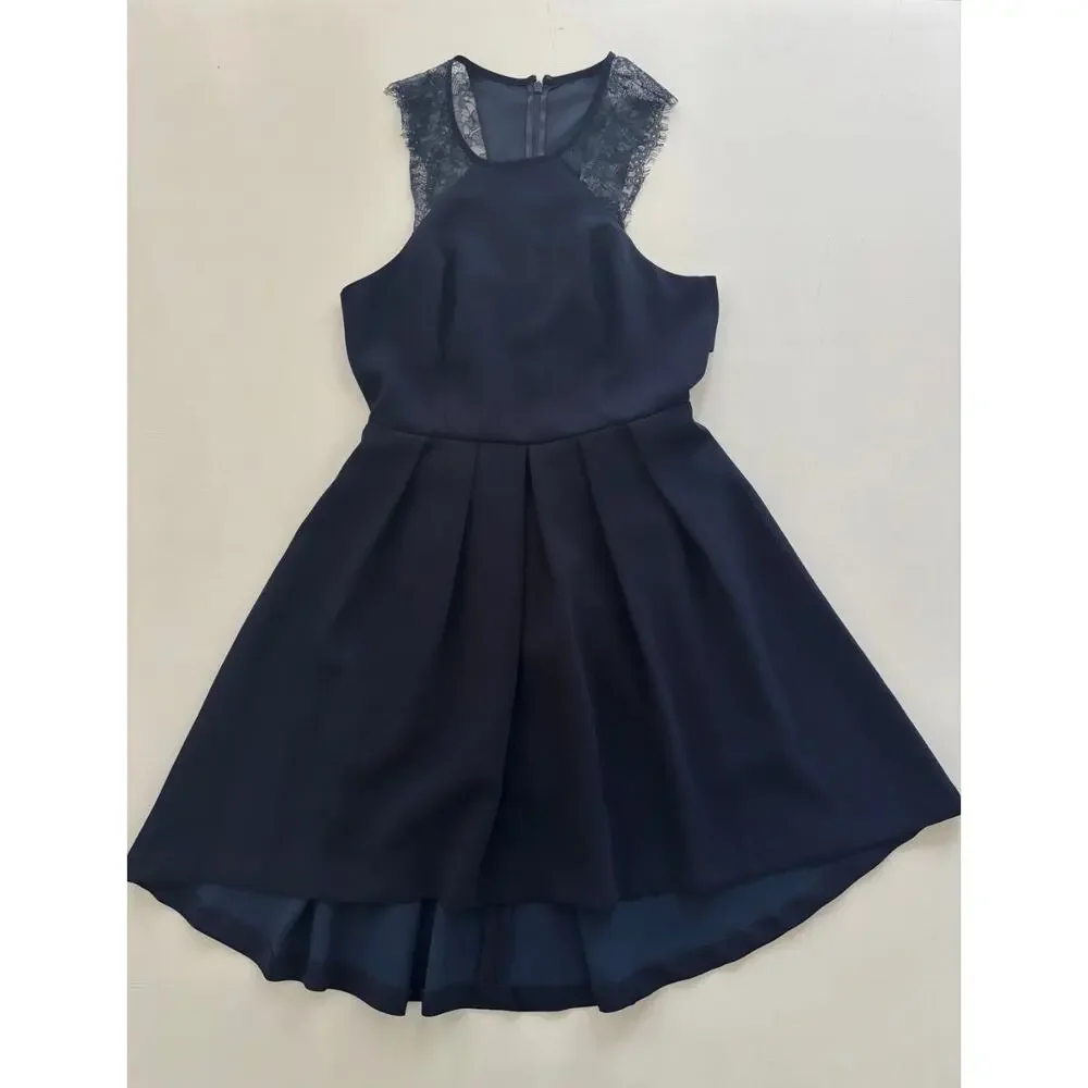 BCBGeneration‎ Navy Blue Lace Back Fit and Flare Cocktail Dress Size 8 High Low